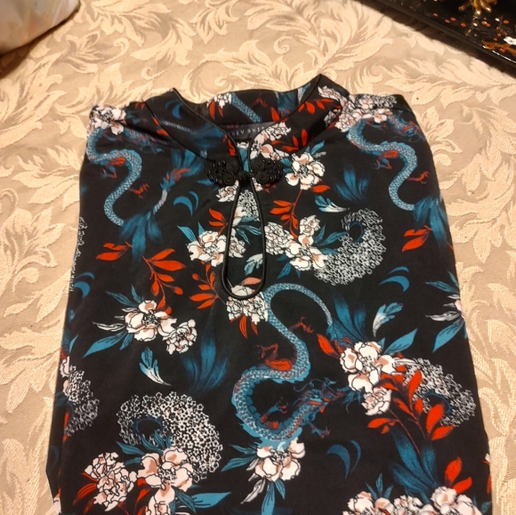 🍒 Exquisite Asian Inspired Floral Keyhole Mandarin Collar Dress Top - LJ - Picture 3 of 15